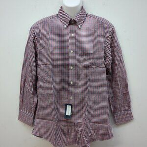Club Room Regular Fit Gingham Men's Dress Shirt Neck Size 15.5 Red Navy